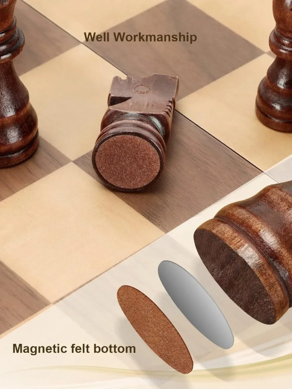 Magnetic Wooden Chess Set for Adults Kids 12'' Chess Board with Handmade Pieces,